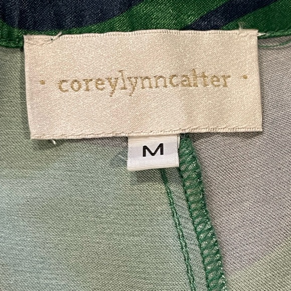 Anthropologie Corey Lynn Calter Green & Navy Printed Wide Leg Pants, Silky, M - Picture 5 of 16